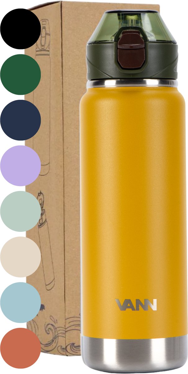 VANN® RVS Drinkfles met rietje 750 ML voor volwassenen - Bidon met rietje - sportfles 24 uur koud/12 uur warm - Golden Amber - VANN ACTIVATE BOTTLE
