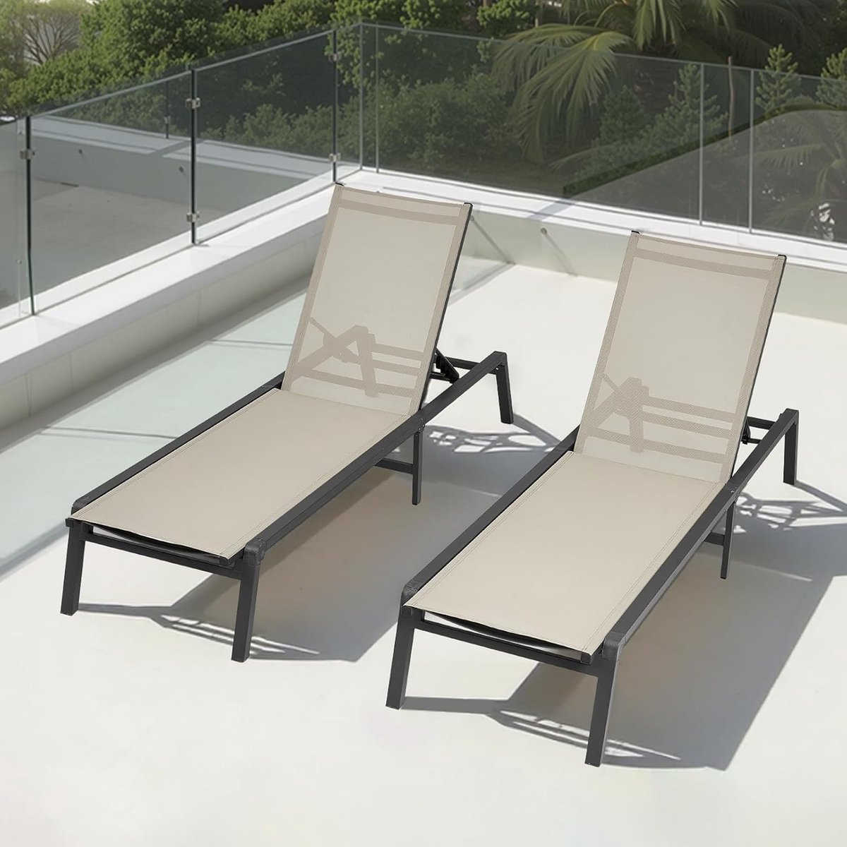 Ligstoel Set van 2 Aluminium Inklapbaar 142 x 77 x 14 cm – 5 Verstelbare Standen – 181 kg Draagkracht – Tuinligstoel voor Zwembad, Strand, Terras, Patio en Tuin – Grijs – Mobili Bella