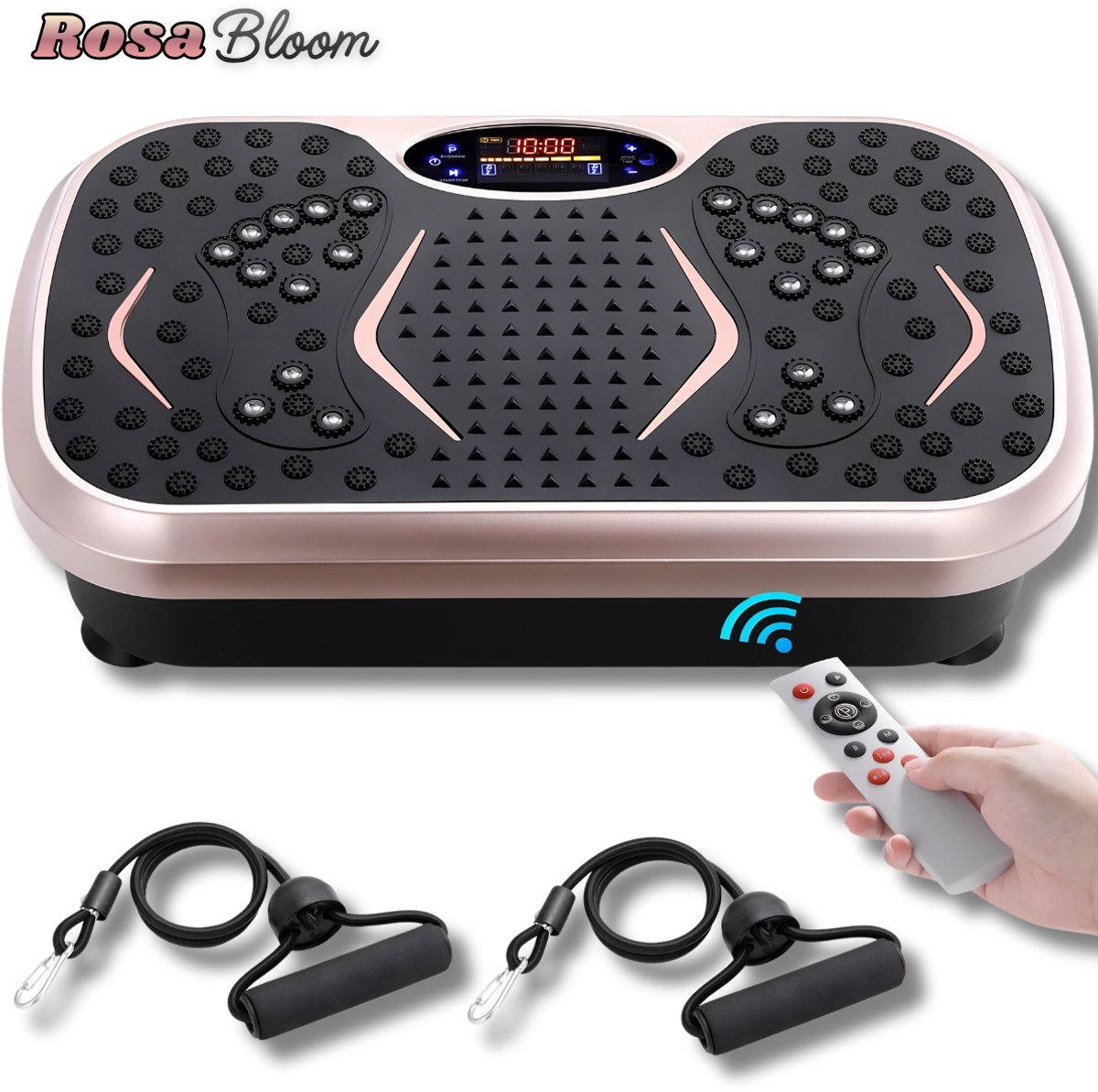 RosaBloom Fitness Trilplaat - Vibratie Plaat - Oefenmachine - Voor het Hele Lichaam - Met Lusbanden - Met LED scherm - Roze