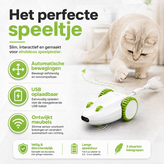 Het perfecte speeltje: slimme, interactieve robotmuis met automatische bewegingen en USB-oplaadkabel.