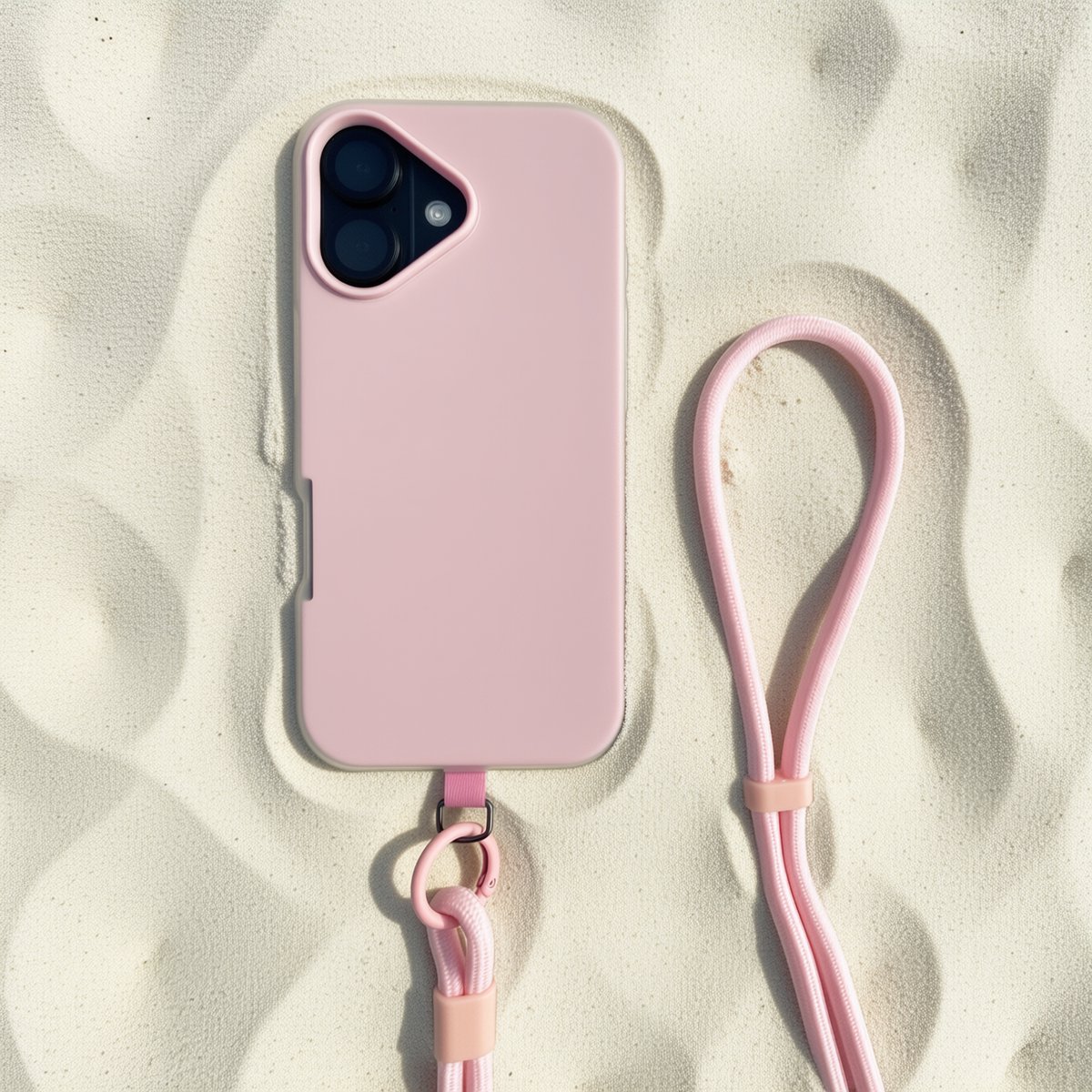 iPhone 17 Hoesje met Verstelbaar Telefoonkoord – Ice Cream Bar Design Case – Frost Look 2-Laags Beschermhoes – Draagbaar om Nek of Schouder - Roze