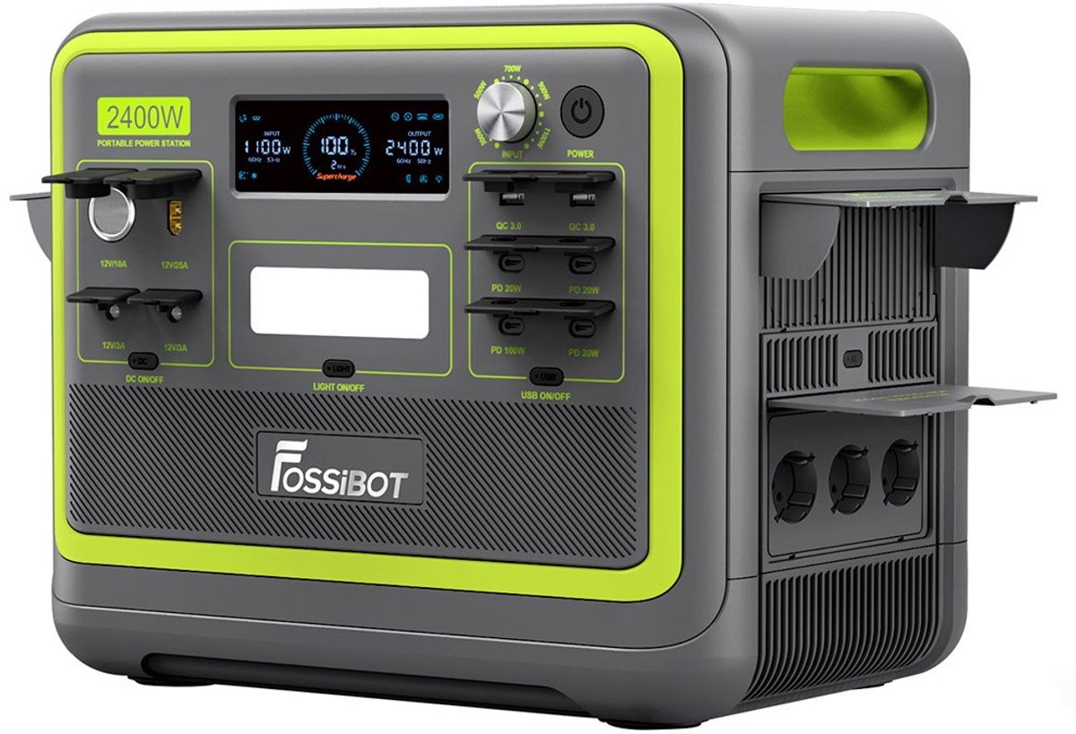 FOSSiBOT F2400 Draagbare Energiecentrale - 2400W Uitgang - 2048Wh LiFePO4 batterij - 13 Uitgangspoorten - 1,5-2 uur snel opladen- Slimme App Energiebeheer - Groen