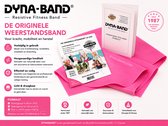 Roze DYNA-BAND® weerstandsband van 15 cm met informatie over de voordelen en specificaties.