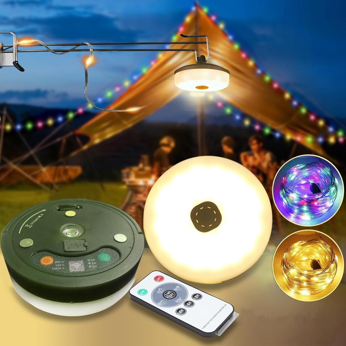 ZVD Magnetische campinglamp - Campinglichtketting - Kampeerlantaarn - draagbare oplaadbare led-lichtketting - Inclusief afstandsbediening - waterdichte campinglamp - zaklamp voor camping erf en wandelen - 1 set(10m strip)