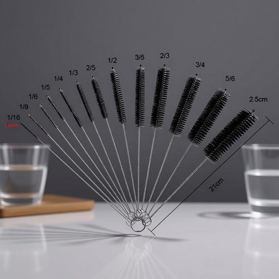 13-delige Nylon Buisborstelset - Flessenborstel voor Fles, Slang, Pijp, Reageerbuizen, Blender, Juicer - 21 cm, diverse diameters (1,5 mm tot 2,5 cm) — afbeelding 3