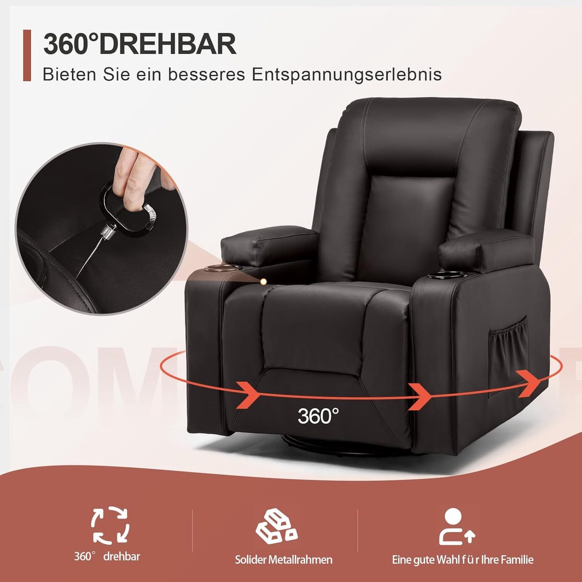 LuxeComfort 360° Draaibare Relaxfauteuil met Voetensteun en Verstelbare Rugleuning 82 x 55 x 102 cm - Bruin