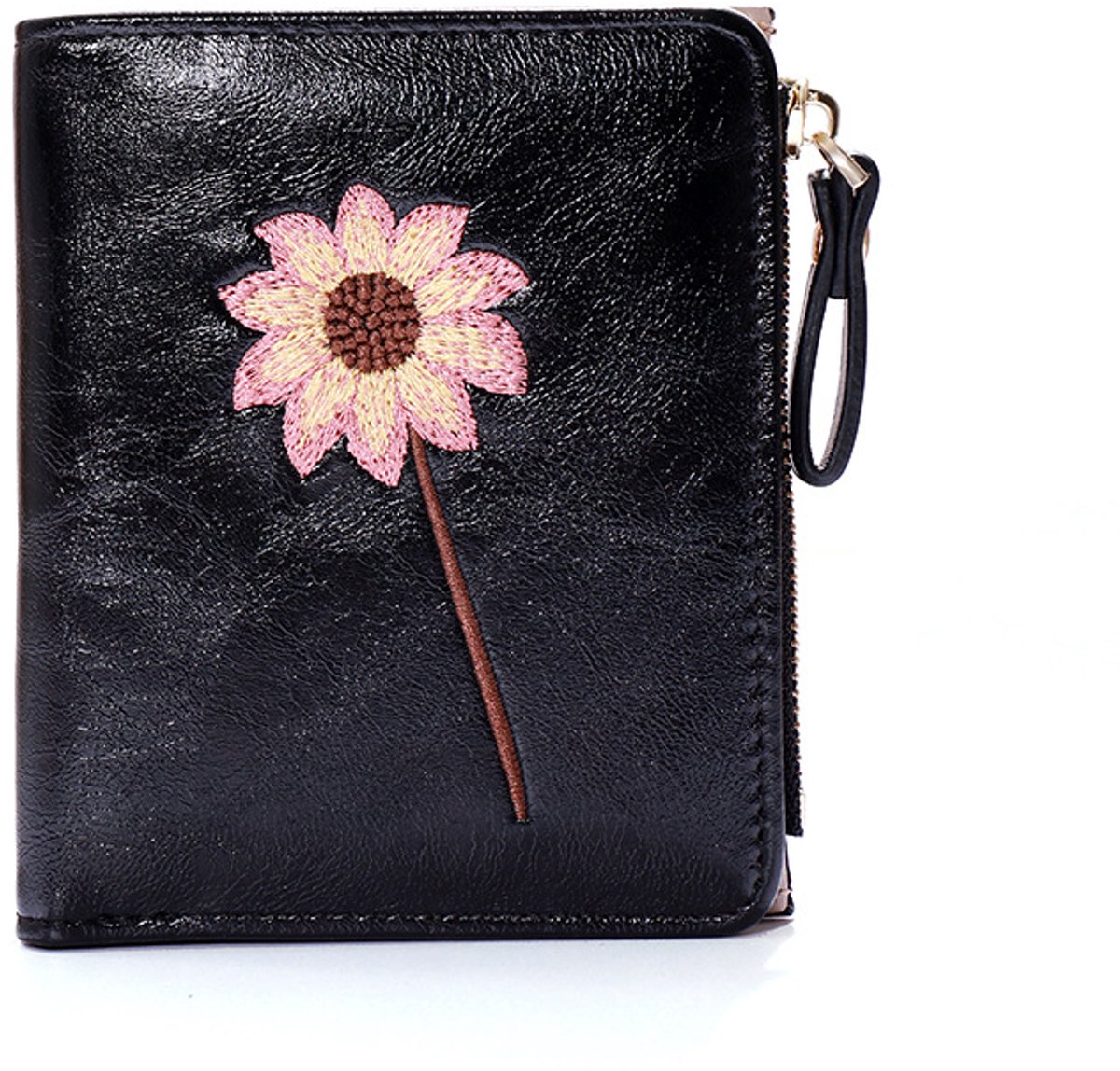 VHV - Portemonnee dames - Dames portemonnee - Kleine portemonnee - Portemonnee met rits - Portemonnee met kaartvakken - Portemonnee met bloemen - Portemonnee met ID venster - Compacte portemonnee - Voor dames - Voor tas - Dagelijks gebruik