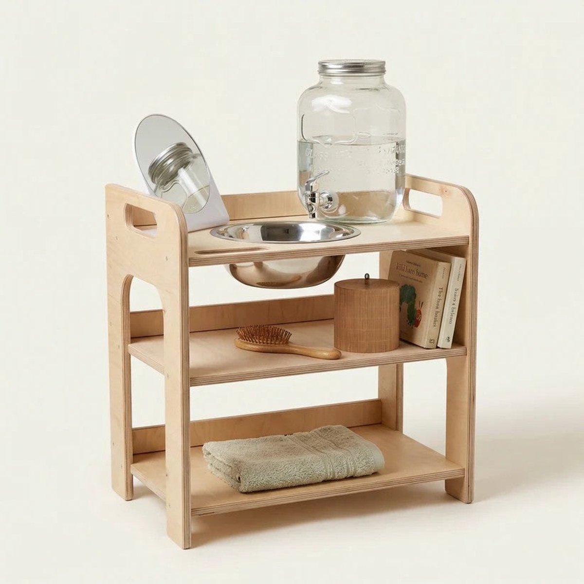 Montessori wastafel met deksel - Naturel
