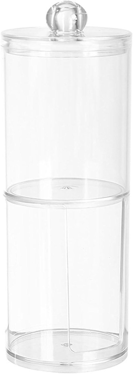 Ronde Wattenstaafjes Organizer - Sieraden Opberger - Badkamer Organiseren - Dubbele Laag Ontwerp - 19 cm Hoog - Transparant