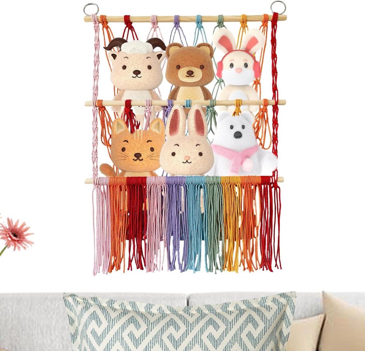 Speelgoedopslag Hangmat - Knuffel Net - Kamer Organiseren - Boho Decoratie - 52x70 cm - Kleurrijk