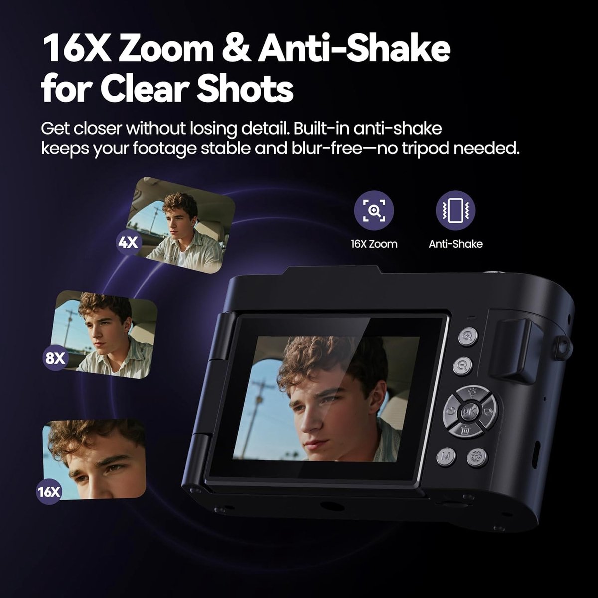 Fiona Digitale camera 4K voor fotografie vlogging: 48MP camera's voor video - 16x zoom fotocamera geschenken voor tieners van 8-16 jaar thumbnail 6