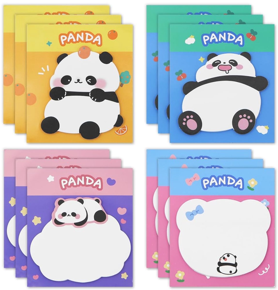 Dailygoods- Notitieblokken 12 Stuks - Panda/Cartoon - Zelfklevend - Kladblok/Memo Pads - 360 Vellen - Milieuvriendelijk Papier - Plaknotities