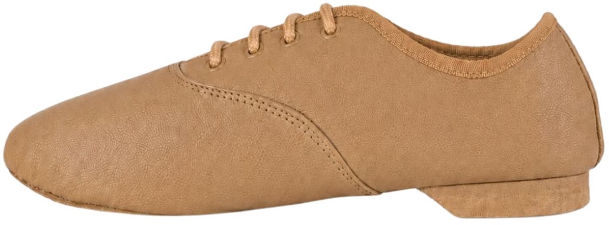 Dancer Dancewear - Huidskleurige jazzschoenen leer met suède splitzool - Tan Caramel - Jazz schoenen met veters in Oxford model - Maat 31