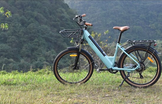 Elektrische fiets 26 Inch - Damesfiets-Herenfiets-Aluminiumlegering- met 7 versnellingen -36 V 17.6 Ah -elektrische stadsfiets -Achterwielmotor 250W - Mechanische schijfrem -tot 100km- IP54 Waterdicht - Blauw — afbeelding 5