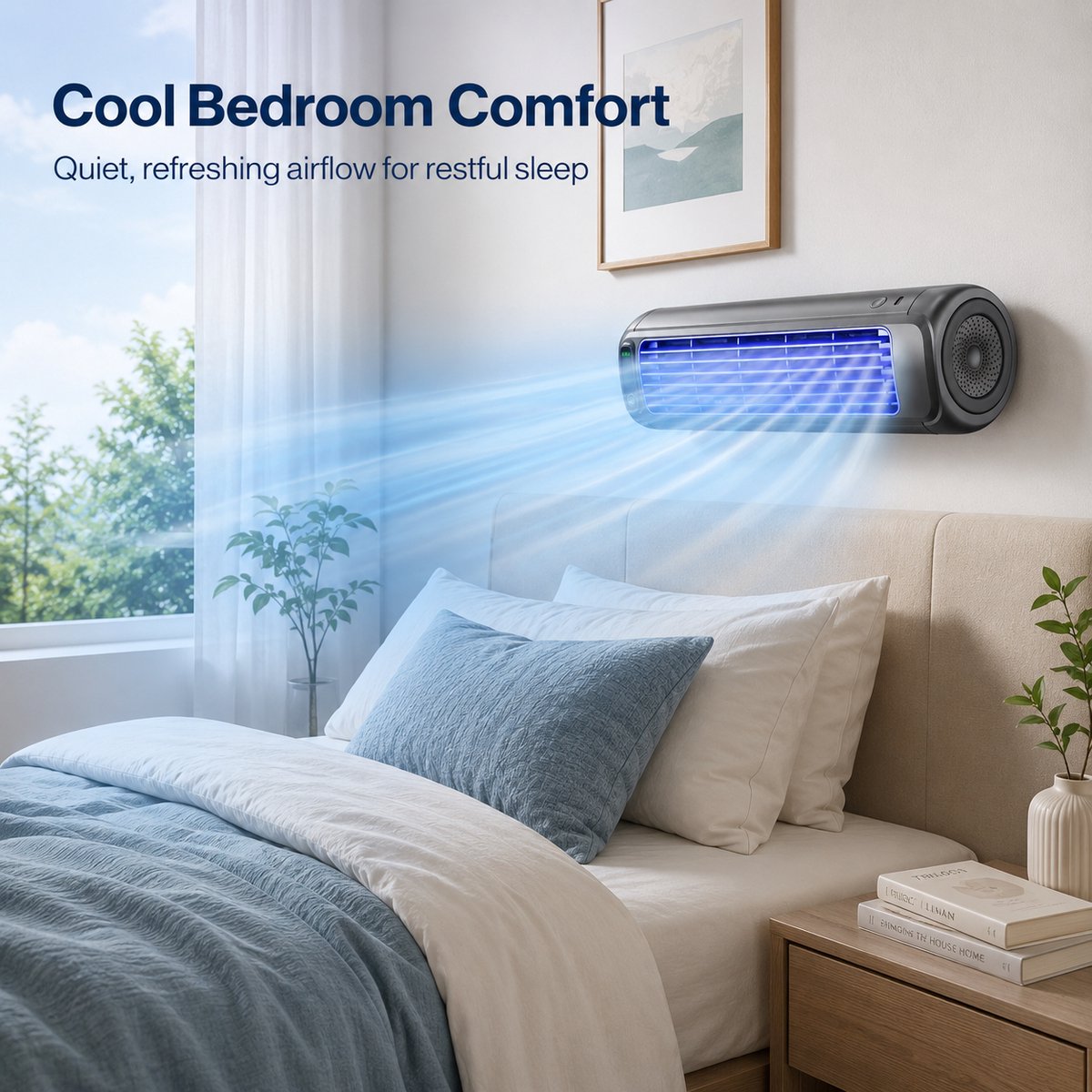 Bobypet - Premium Aircooler Muurmontage - Zonder Boren Ventilator - Energiezuinige Koeler met Drie Snelheden - Draagbare Mobiele Airco Cooler voor Slaapkamer, Keuken en Badkamer - Compacte Wandventilator met Geavanceerde Waterkoeling - grijs thumbnail 6
