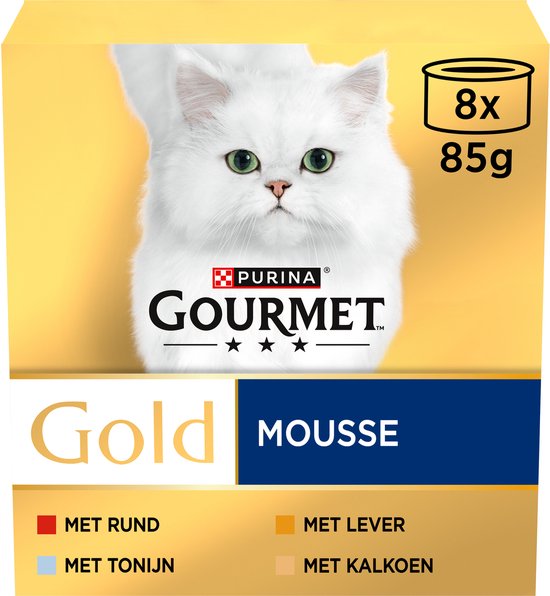 Gourmet Gold Mousse - Kattenvoer Natvoer - Tonijn Lever Kalkoen & Rund - 48 x 85 g