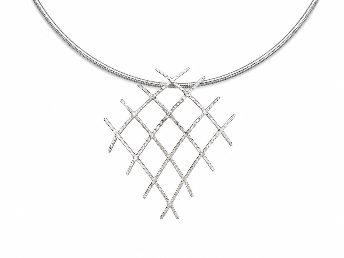 Mbrace 925 Sterling Zilveren Design Hanger – Handgemaakt Open Raster Motief – Grote Artistieke Hanger 8 x 7,5 cm – Moderne Statement Hanger voor Dames