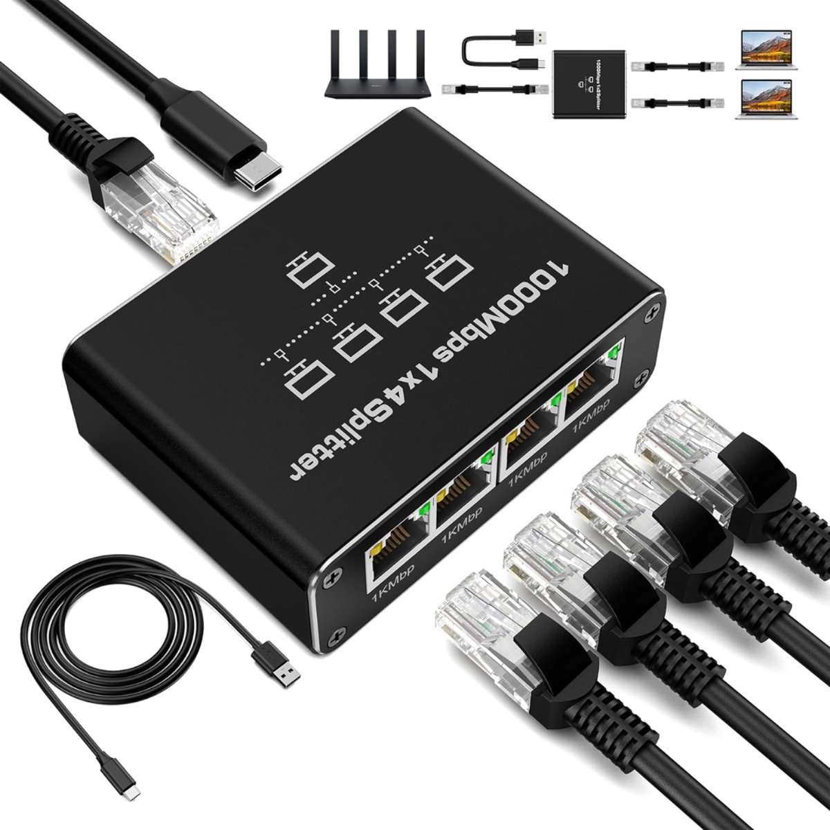 QUOVO® Internet Splitter - Netwerk Spiltter - Internetkabel - 13x8x3cm - Zwart