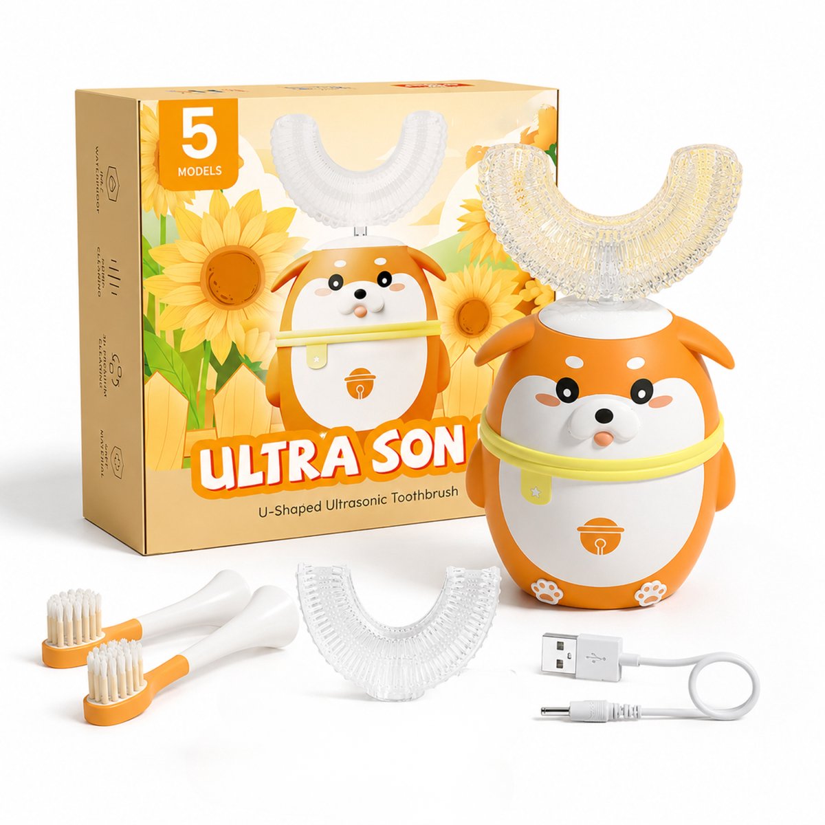 Gloovon® Elektrische Kindertandenborstel voor Kinderen - Sonische Tandenborstel met Hond Design - Geschikt voor 2-7 jaar, IPX7