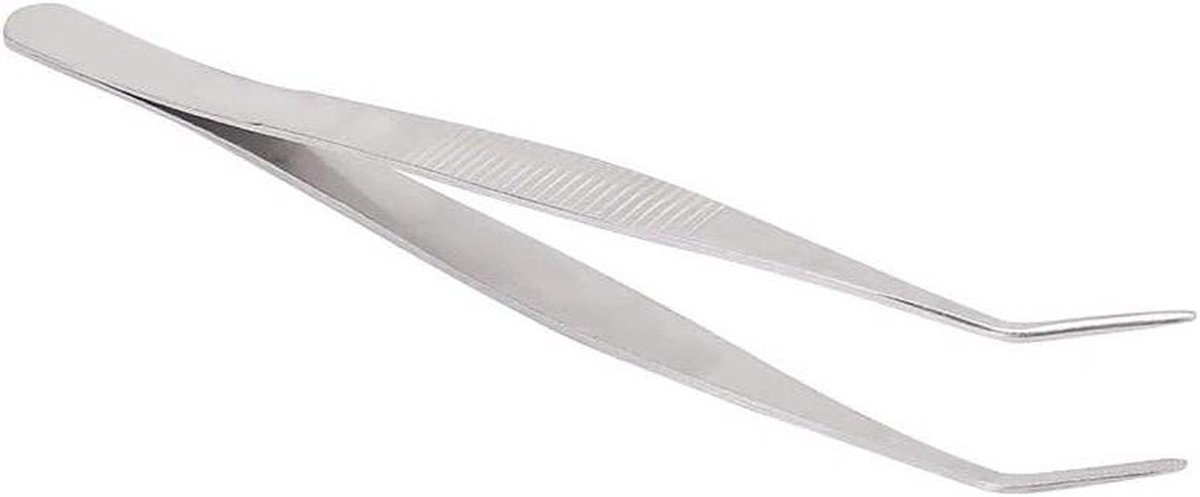 Pincet Puntig - Precisie Tang - Wimper Werk - Gebogen Punt - 18 cm - Zilver