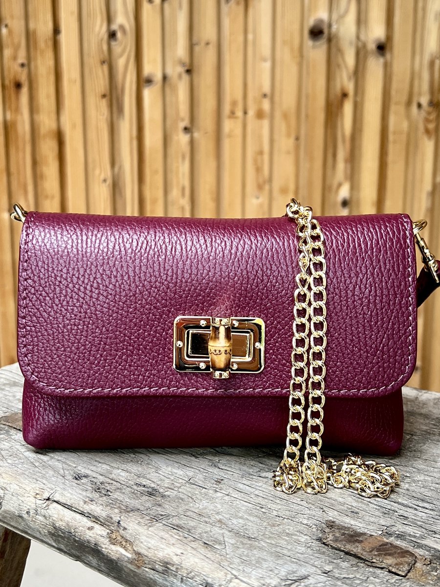 Mini leren crossbody tasje in bordeaux