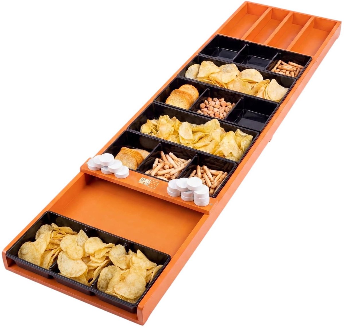 Borrelsjoelbak Oranje - Hapjesplank met Uitneembare Bakjes - 120 cm - Borrelplank - WK VOETBAL EDITIE - Limited Edition Sjoelbak