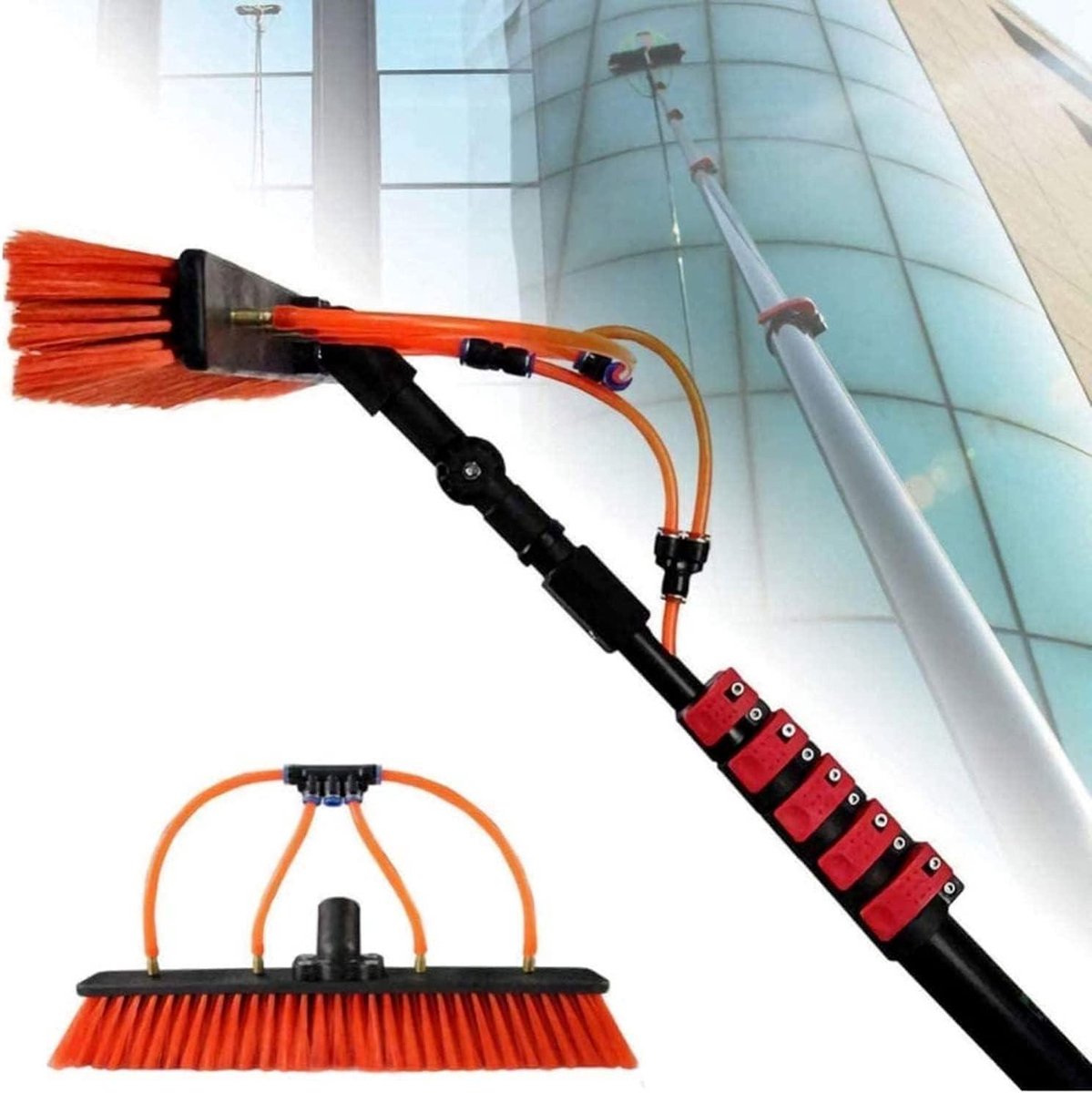 Raamreinigingsset - Glazenwasser set - Hoge ramen wassen - Watergevoede telescopische paal - Tot 11M - Grijs