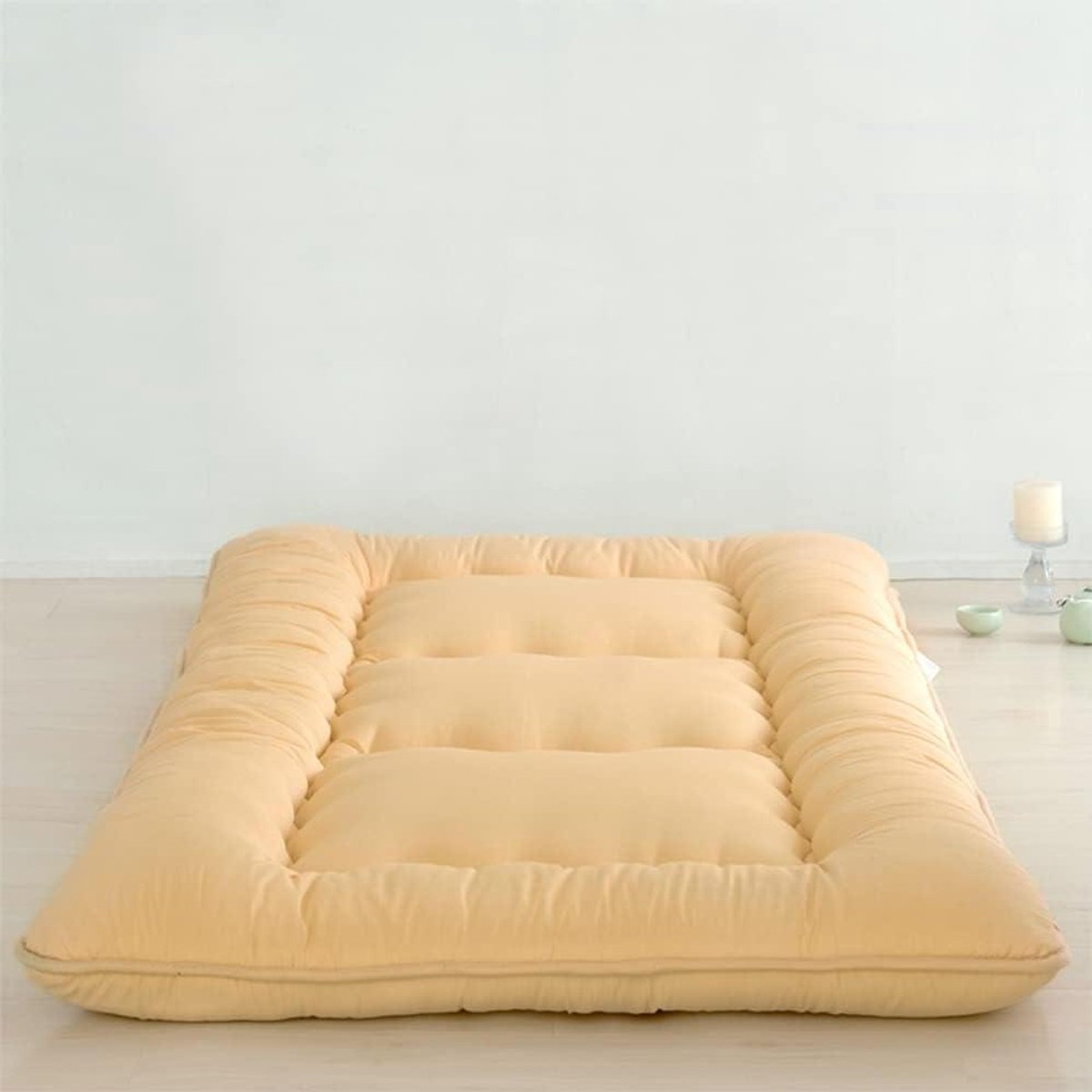 Vloermatras Futon - Opvouwbaar slaapkussen - Comfortabel slapen - 5-laags structuur - 100x200cm - Geel