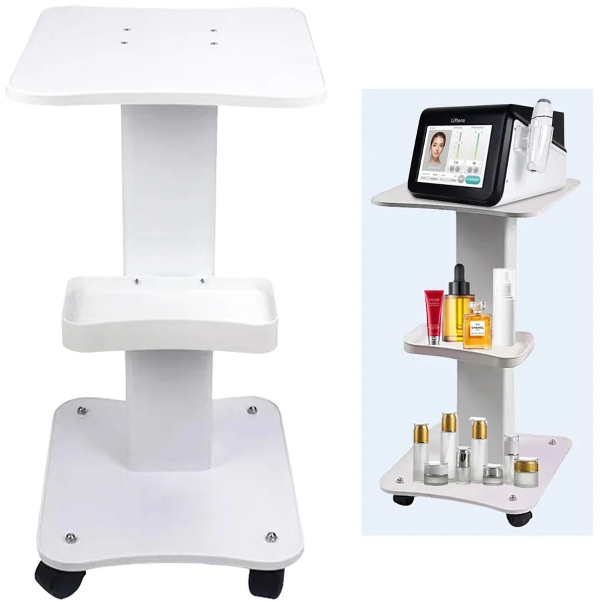 Cherrys Finds - Beauty Kar - Schoonheidswagen - Salon Trolley - 360 Graden Rotatie - Trolley Schoonheidssalon - Trolley Salon met Voetstuk - Rollende wagen - Draagkracht 60KG - voor Kapper, Studio, Spa, Lab...