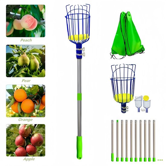 Fruitplukker - Plukstok mand - Fruit oogsten - Telescopische steel - Tot 4 meter - Oranje — afbeelding 3