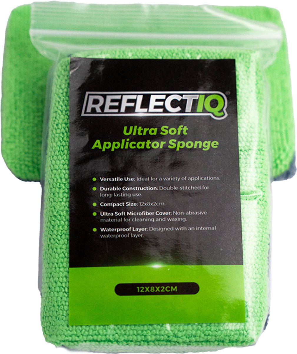 ReflectIQ Applicator Pad 12x8x2 cm – Dubbelzijdige Spons voor Interieur en Coatings – Microvezel Groen/Grijs – Voor Auto Detailing en Lederverzorging