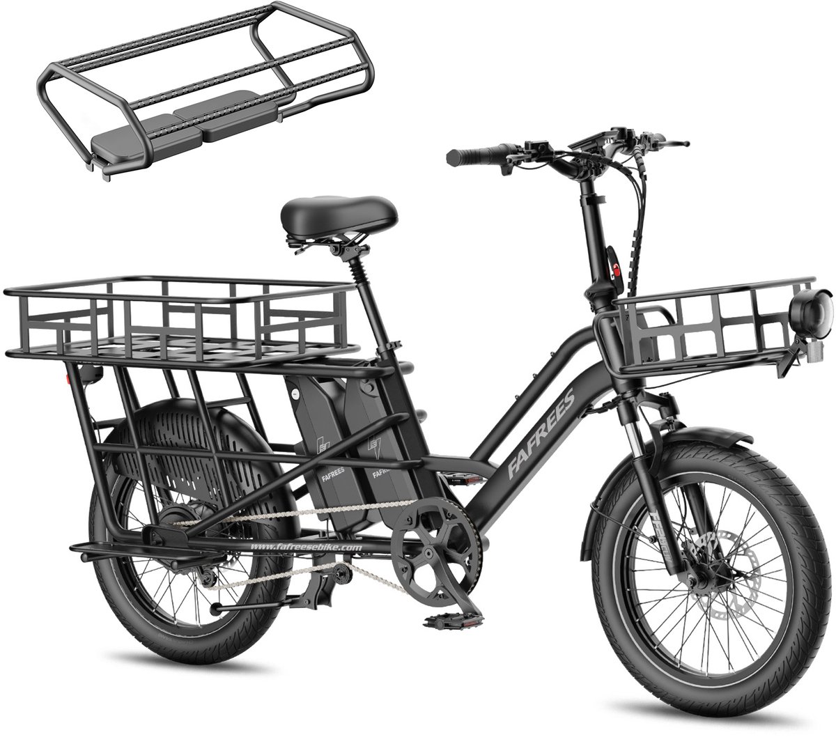 FAFREES FF20 CUV Familie Longtail E-Cargo Bike – Modulair, Dual-Accu 140km Bereik, 200kg Laadvermogen, Hydraulische Remmen – Zwart