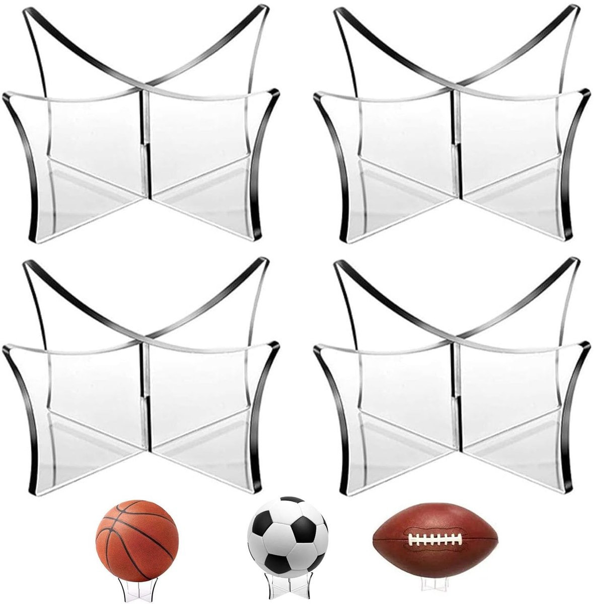 Dailygoods- Balstandaard Acryl - Voetbal/Basketbal - 4 Stuks - Duurzaam/Robuust - Lichtgewicht - Eenvoudige Installatie - Balhouder