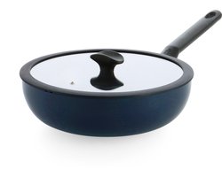 BK Enjoy Wokpan 28cm – 4.2L – PFAS-vrije antikleeflaag – Wokpan inductie – Keramische pan - Ovenbestendig tot 160°C – Koudgrepen - Met glazen deksel - Oxford Blue