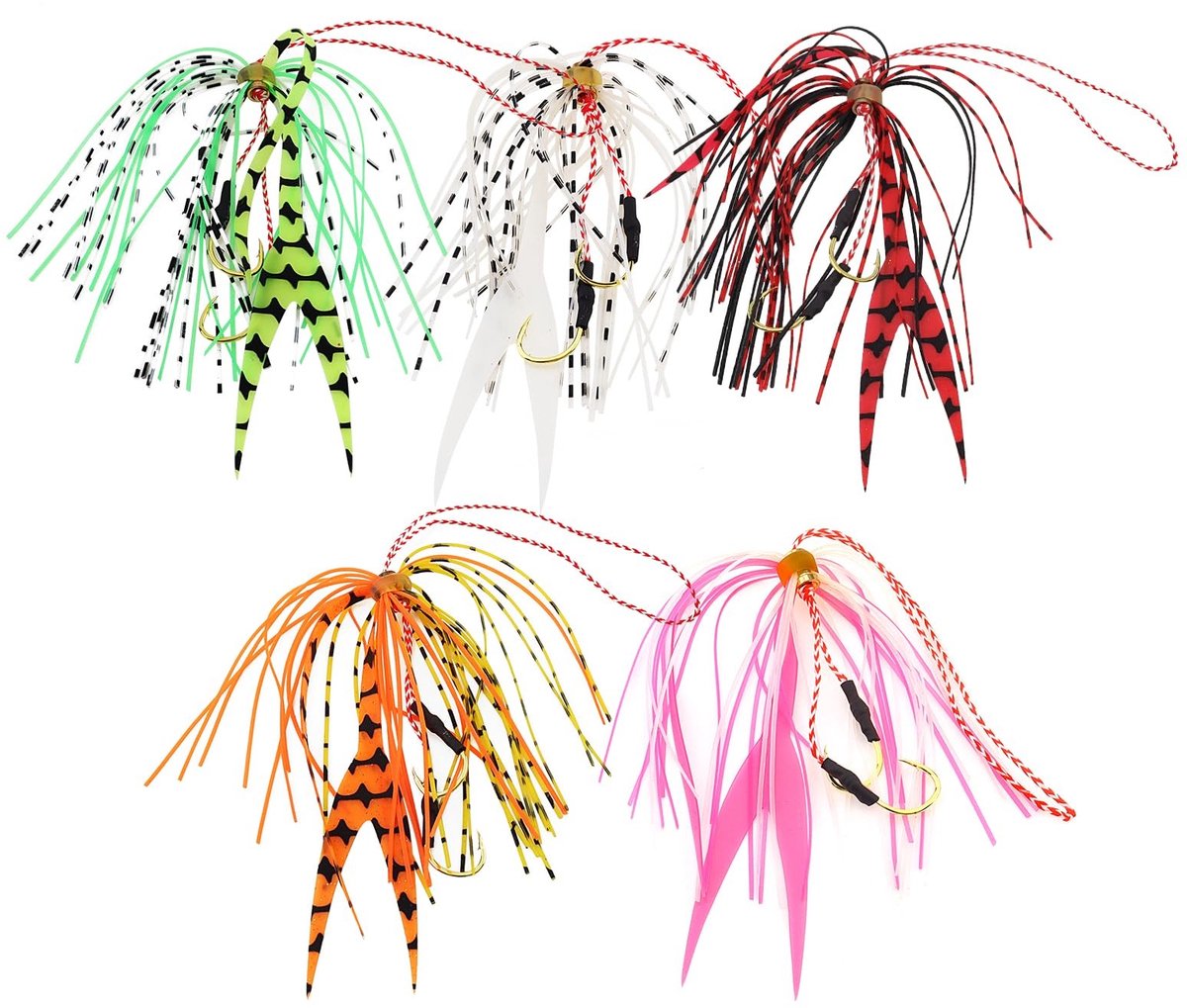 Dailygoods- Siliconen Jig Set - 5 Stuks - Spinnerbait/Rok Vervanging - Hoog Koolstofstaal Haak - Kleurrijk - Duurzaam Siliconen Materiaal - Visrok