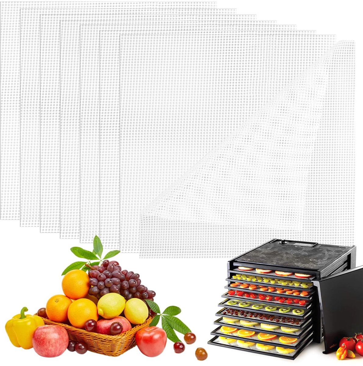 Dailygoods- Droogfolie 8 Stuks - Siliconen Vellen - Antiaanbaklaag - Herbruikbaar - BPA-vrij - 35,6 x 35,6 cm - Ademend Ontwerp - Dehydratorvellen