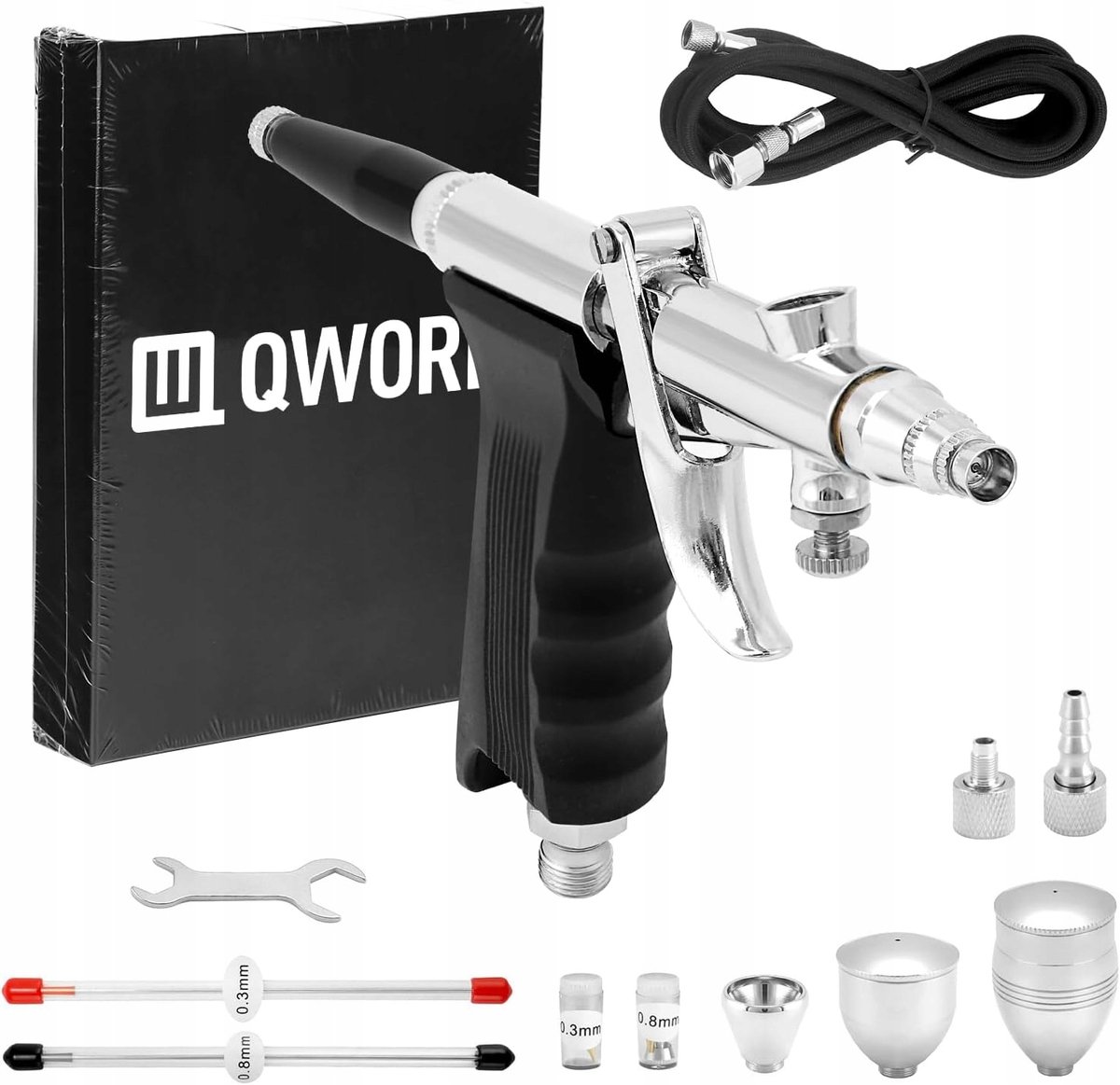 Airbrush verfspuitset met slang en diverse spuitmonden