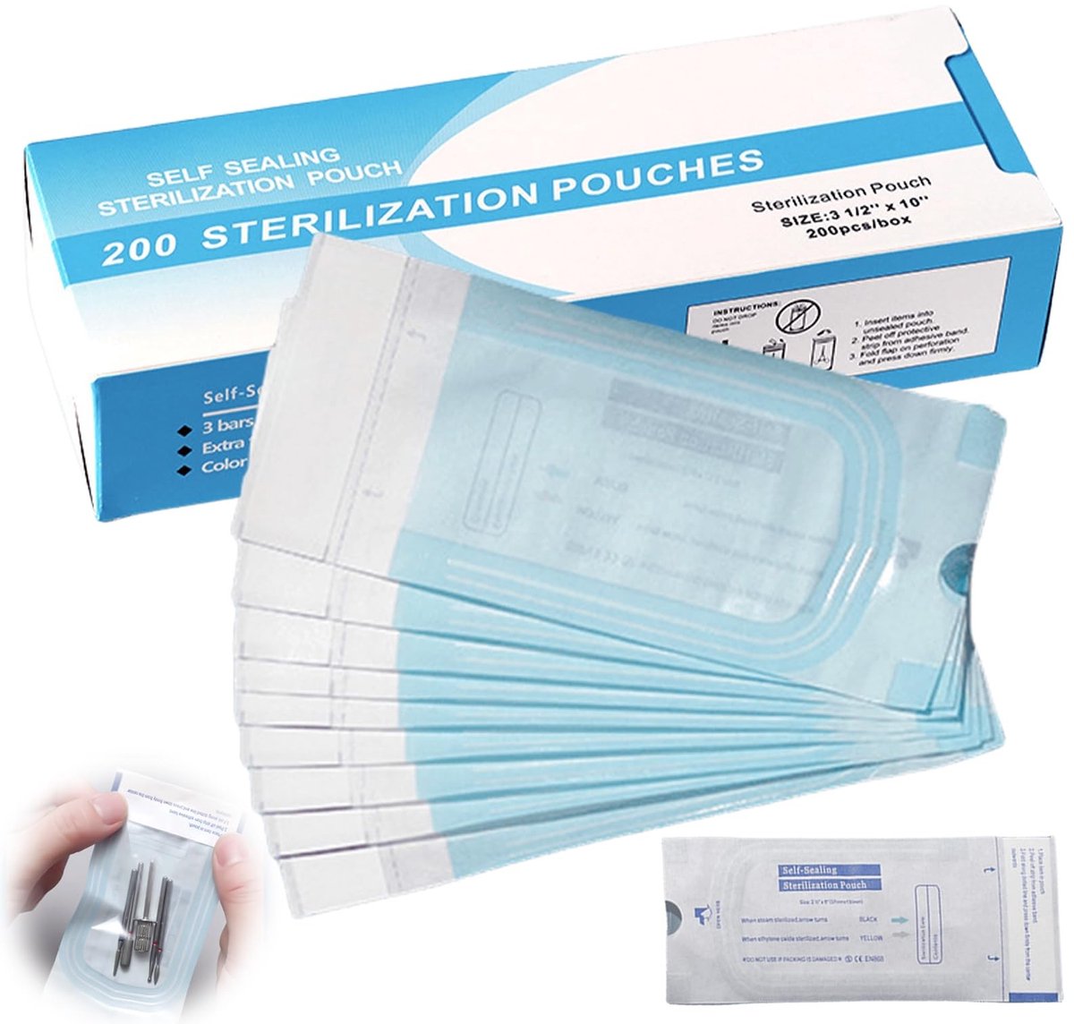 Dailygoods- Sterilisatiezakken 200 stuks - Zelfklevende Zak - 90 mm x 260 mm - Wegwerp Sterilisatorzakken - Desinfectiezakken - Eenvoudig te gebruiken