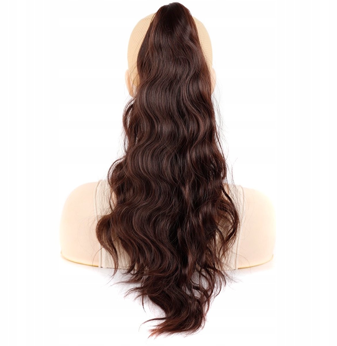 Dopinkous met clip, golvend, 55 cm, warm donkerbruin