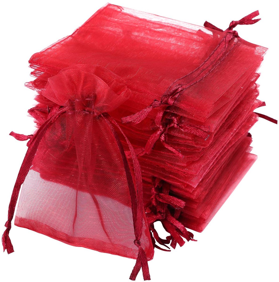 JHUBERS- Organza Tassen 120 Stuks - Wijnrode Cadeautassen - Sieraden Tassen - 7 x 9 cm - Lichtgewicht - Elegante Verpakking - Geschenktassen