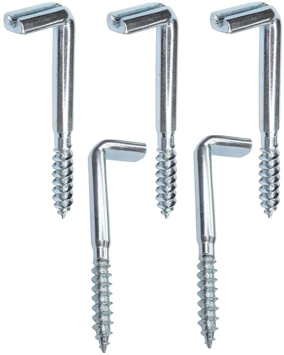 JHUBERS- Haak Set van 5 - L-vormige Haken Ø 4,4 mm - Schroefhaken - Stalen Haken - Zilveren Haken - Totale Lengte 50 mm - Schroefhaak
