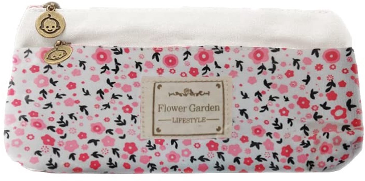 JHUBERS- Etui Modieus Bloemenpatroon - Make-uptas - Pennenzak - Ritssluiting - Lichtgewicht - 20 cm x 10 cm - Pennenhouder