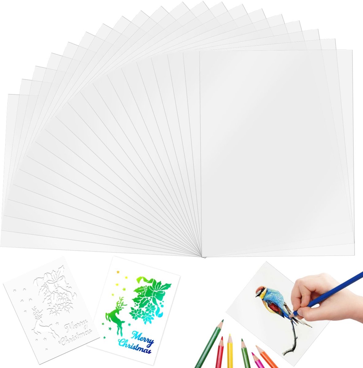 JHUBERS- Sjablonenfolie 20 Stuks - Transparante Kunststof Sjablonenbladen - Mylarfolie A4 - DIY Schilderen - Sjablonen voor Handwerk - Makkelijk Schoon te Maken