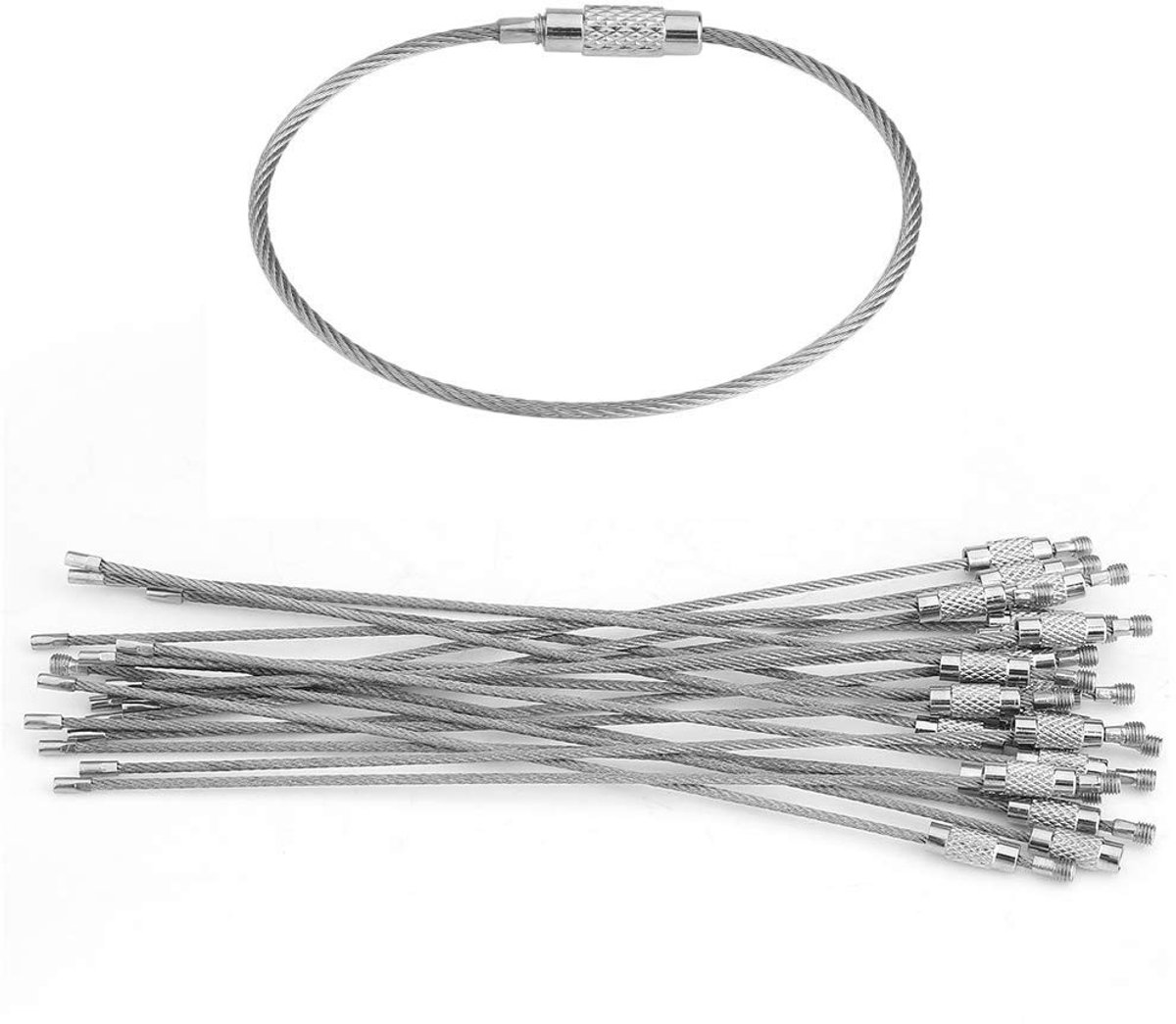 JHUBERS- Sleutelhangers 20 Stuks - Draadloops Roestvrij Staal - Schroefbeveiliging - Heavy Duty - Lichtgewicht - Duurzaam en Robuust - Sleutelring