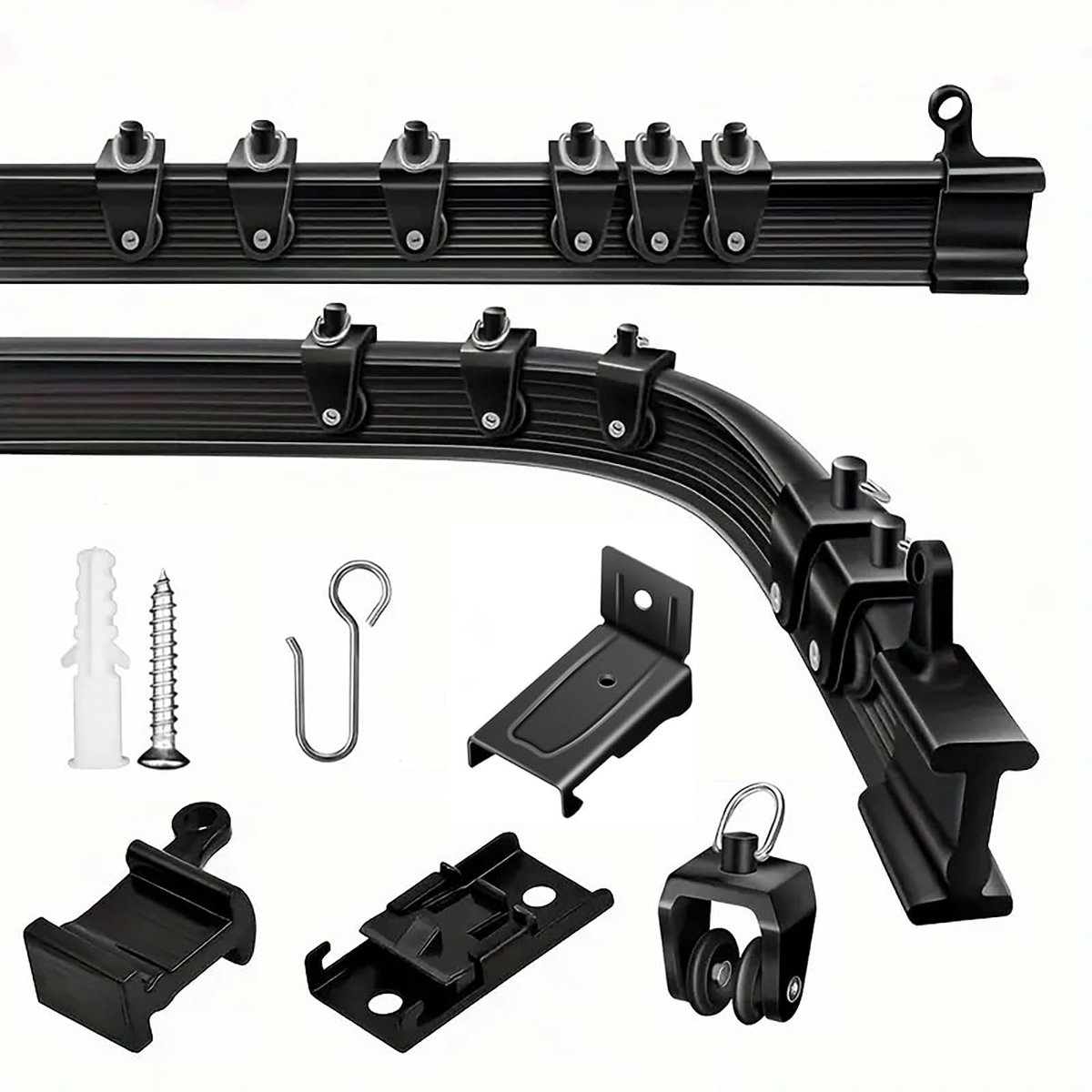 MTTProducts - Flexibele Gordijnrail - Gemakkelijk te Installeren - 3m - Zwart - Compatibel met Plafond en Wand - Perfect voor Gordijnen - Ideaal voor T...