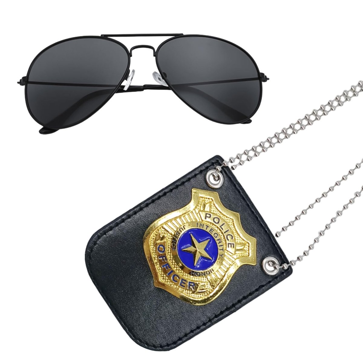 Dailygoods- Politiekostuum Kinderen - Politie Kostuum - Verkleedset - Politieaccessoires - Zonnebril - Politiebord - Gouden Accesoires