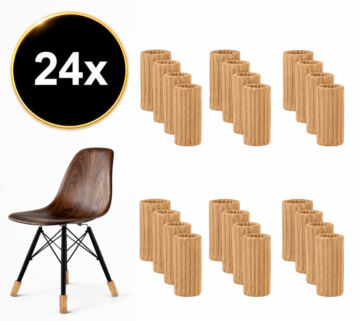 Stoelpoot sokken set van 24 stuks (Beige) – Elastische Beschermers – Stoelbeschermer – Stoelsokjes met vilt - Stoelpootbeschermers - Stoelpootdoppen - Stoelsokken