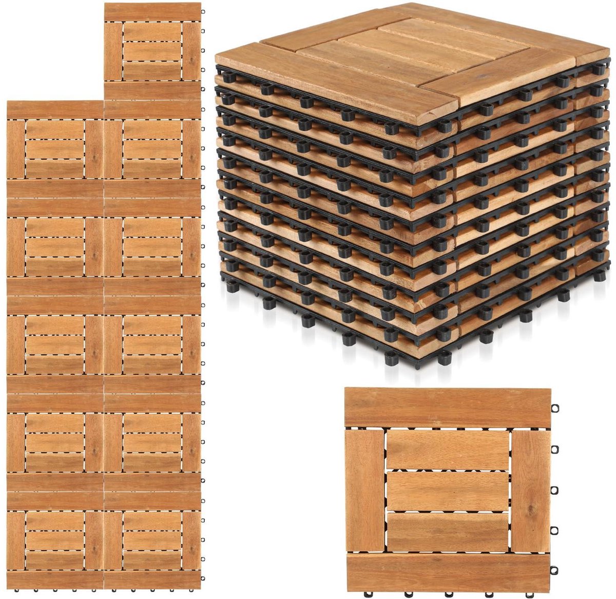 Houten Balkontegels - Kliktegels Terras - Buiten Leven - Acaciahout Hoge Kwaliteit - 30x30 cm 44 Stuks - Houtkleur