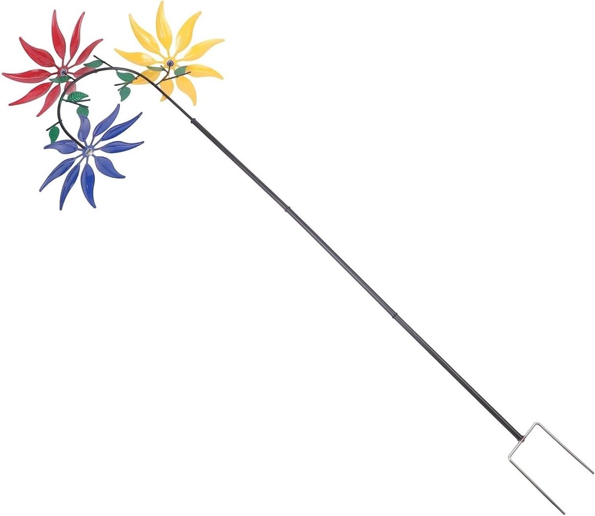 Bloem windspinner - Tuinmolen metaal - Tuin decoreren - Levendige kleuren - 95 cm hoog - Multicolor