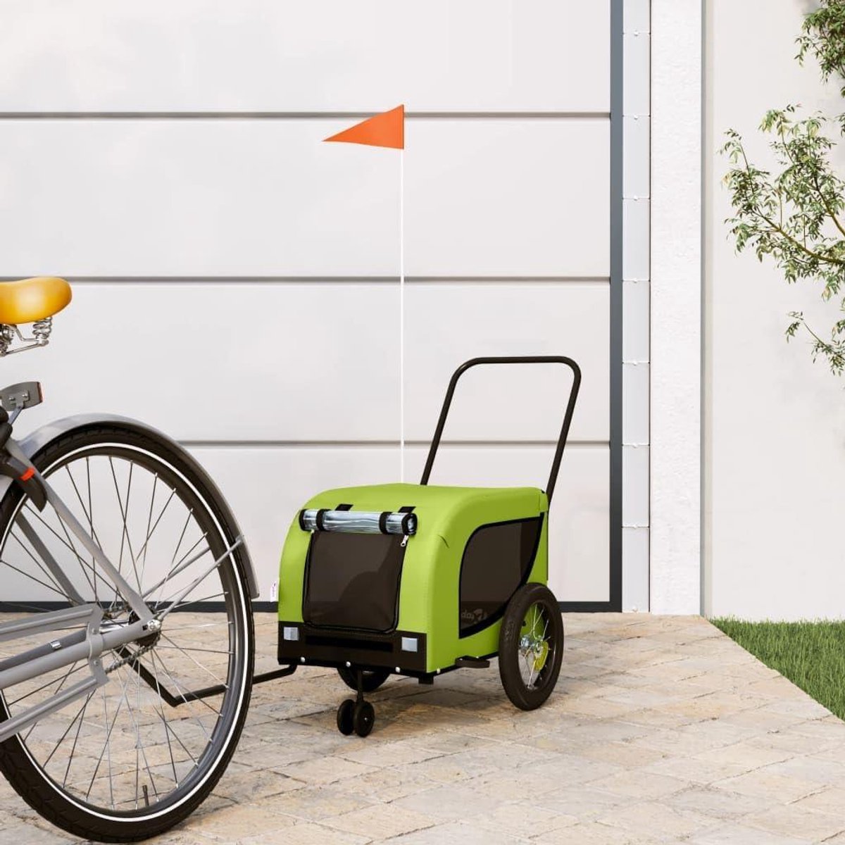 Fietskar Huisdieren - Hondenkar - Comfortabel Reizen - Stevig IJzeren Frame - 124 cm Lengte - Groen en Zwart